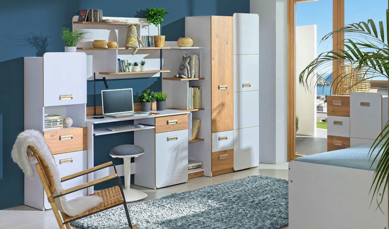 Lorento - regál L4 - bílá brilantní/dub nash