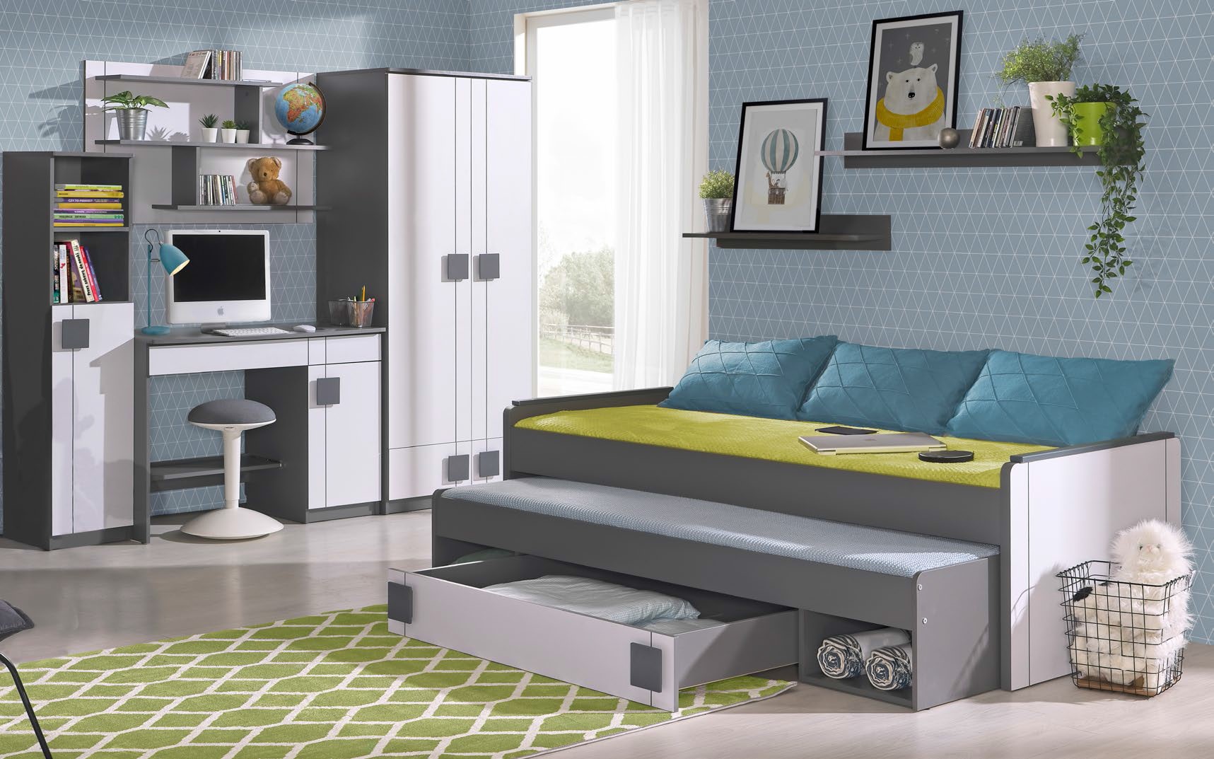 Gumi - noční stolek G12 - 45 cm - antracyt/bílá brilantní