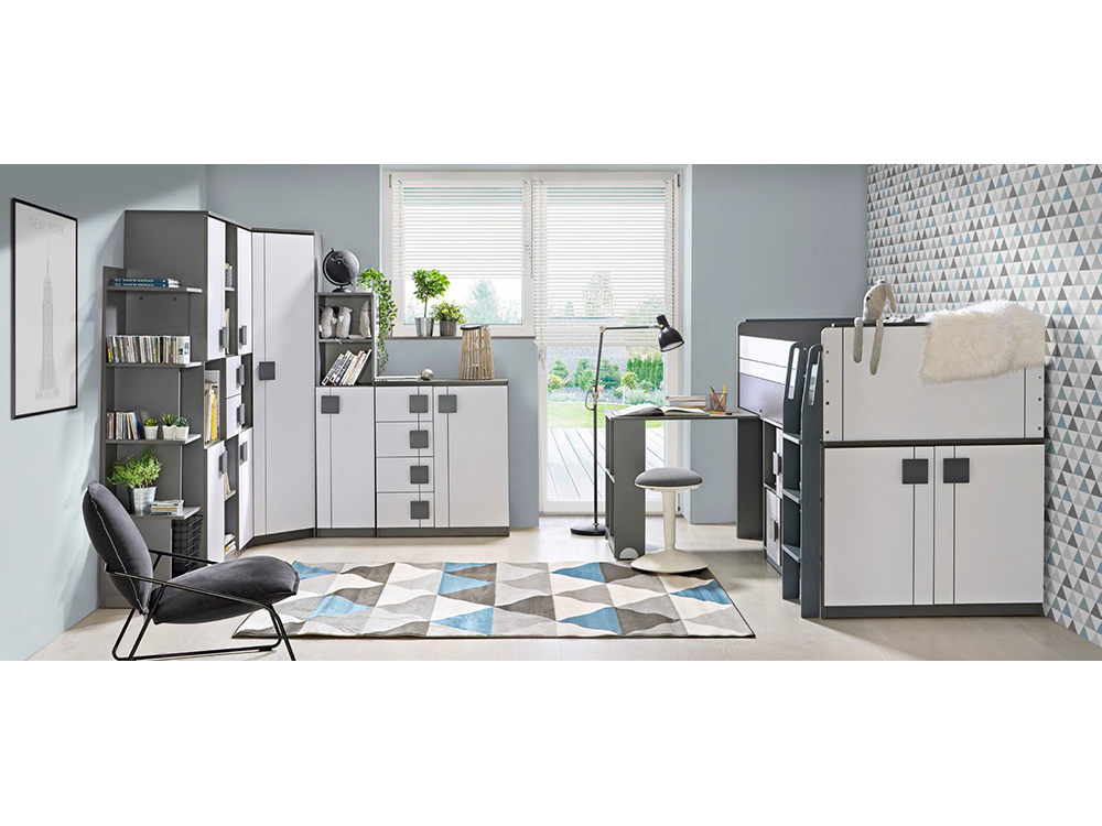 Gumi - noční stolek G12 - 45 cm - antracyt/bílá brilantní