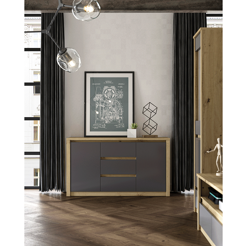 Malta - komoda K2D - dub artisan/šedá