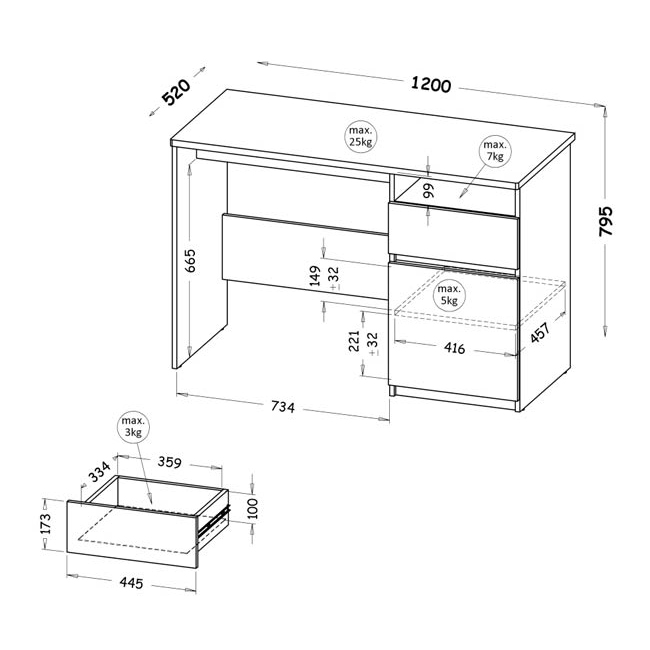 Arca w | psací stůl AR7 | 120 cm | dub wotan/bílá
