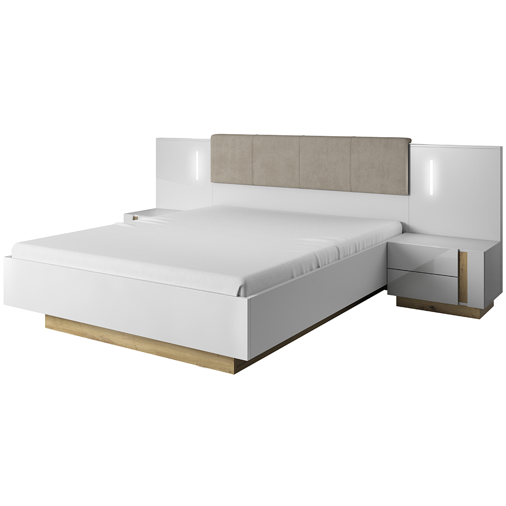 ARCO | 2x noční stolek + LED osvětlení | 2x 60 cm | PUSH OPEN | bílá mat/lesk/dub grandson