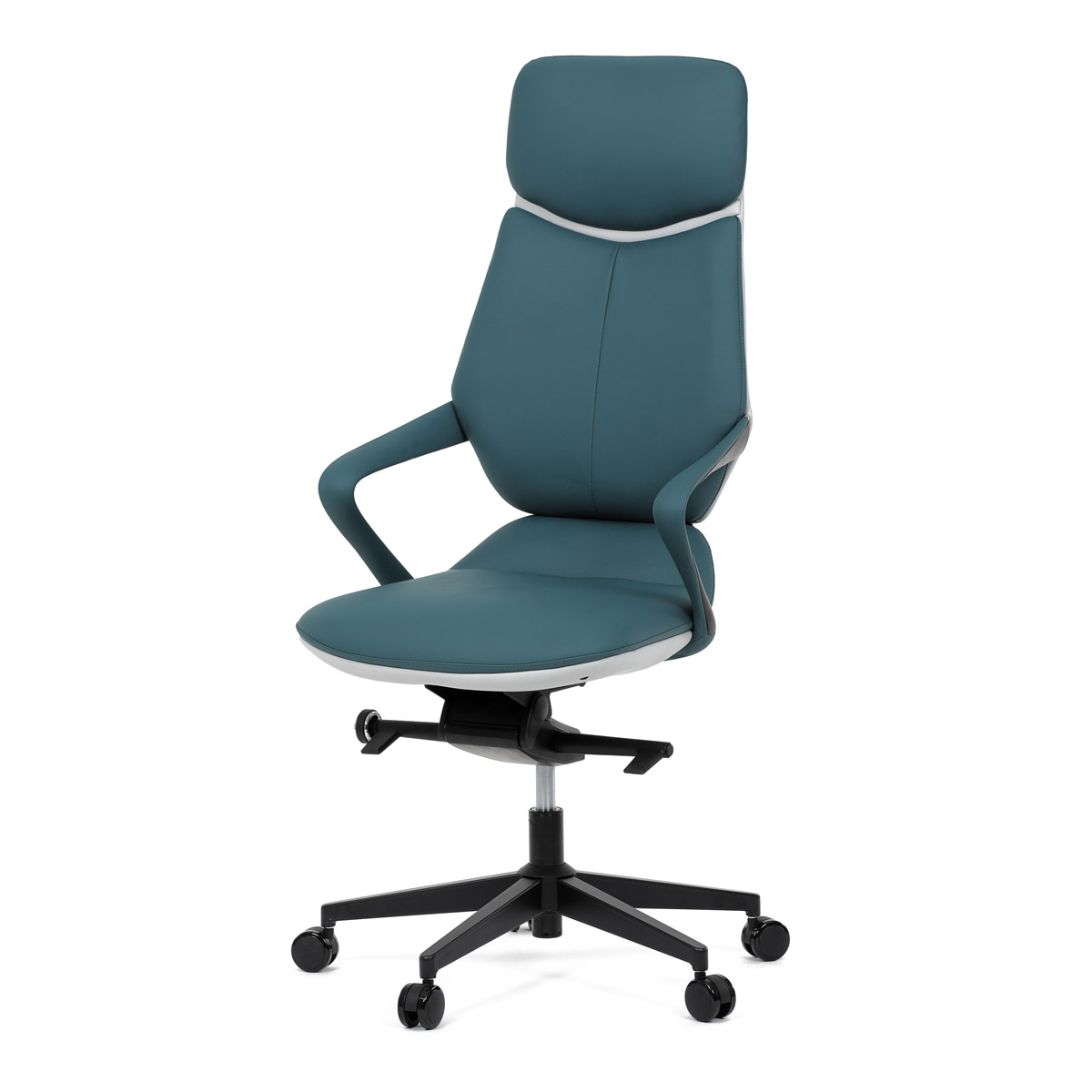 Kancelářské křeslo, zelená ekokůže, houpací mechanismus s aretací ve 4 polohách, kovový kříž, kolečka pro tvrdé povrchy