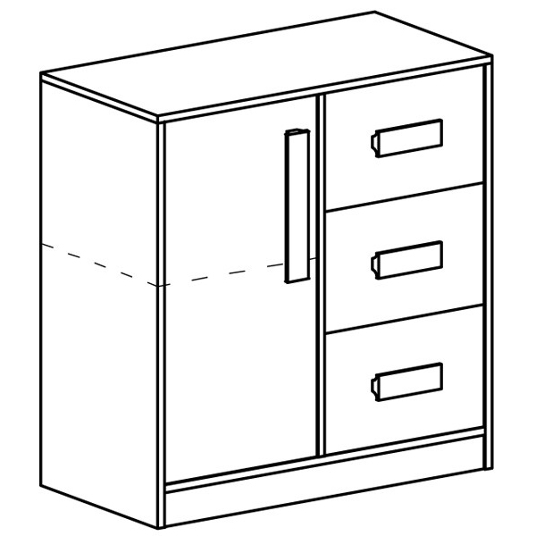 Git | komoda 7 | 80 cm | šedá/bílá/červená