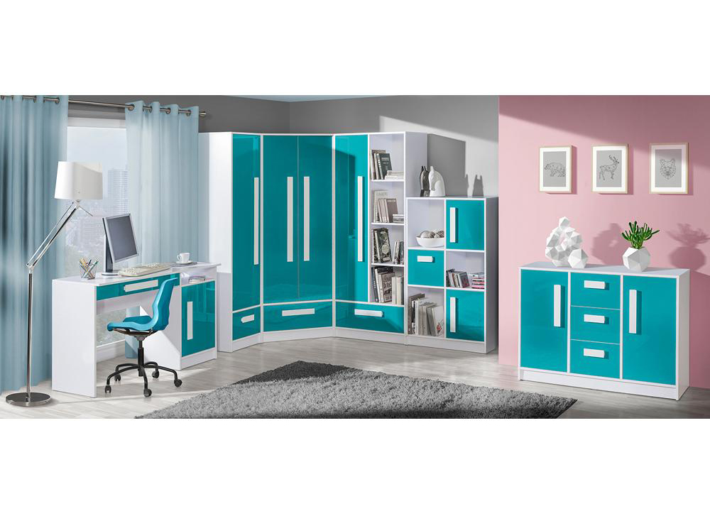 Guliver t | šatní skříň 1 | tyrkys lesk | RŮZNÉ ÚCHYTY