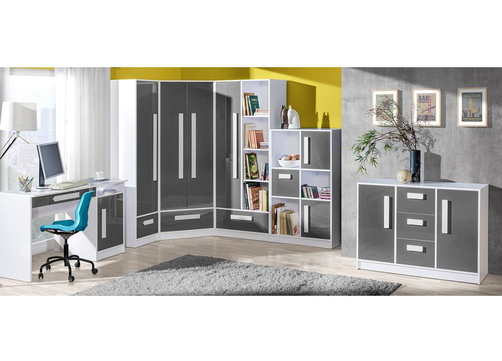 Guliver p | šatní skříň rohová 2 | popelavá lesk | RŮZNÉ ÚCHYTY