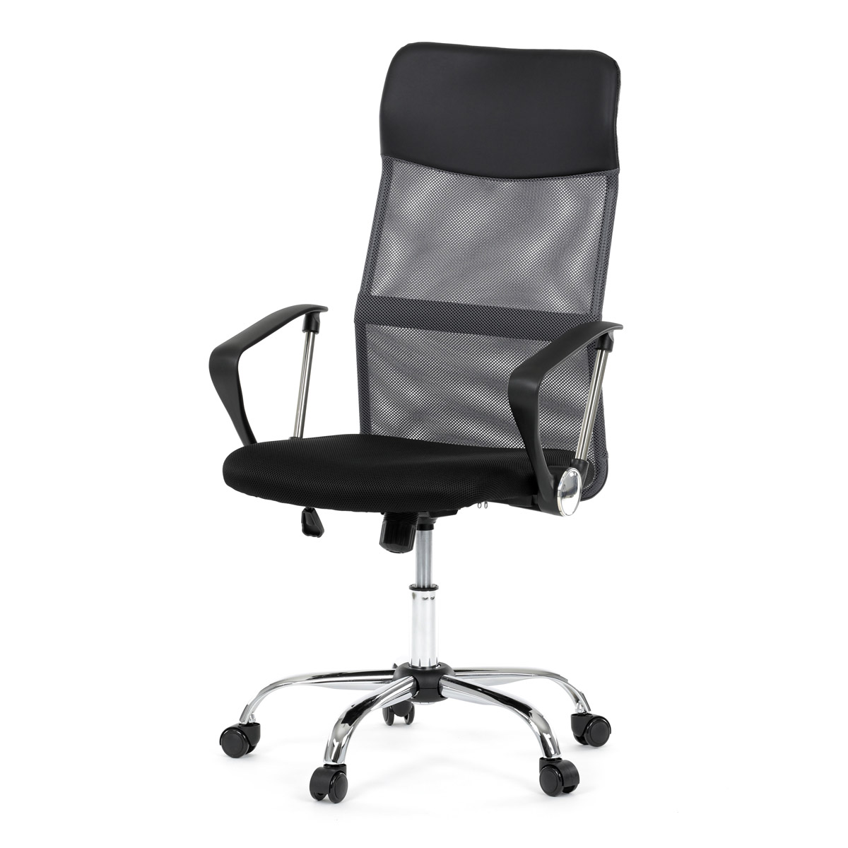 Kancelářská židle s podhlavníkem z ekokůže, potah černá látka MESH a šedá síťovina MESH