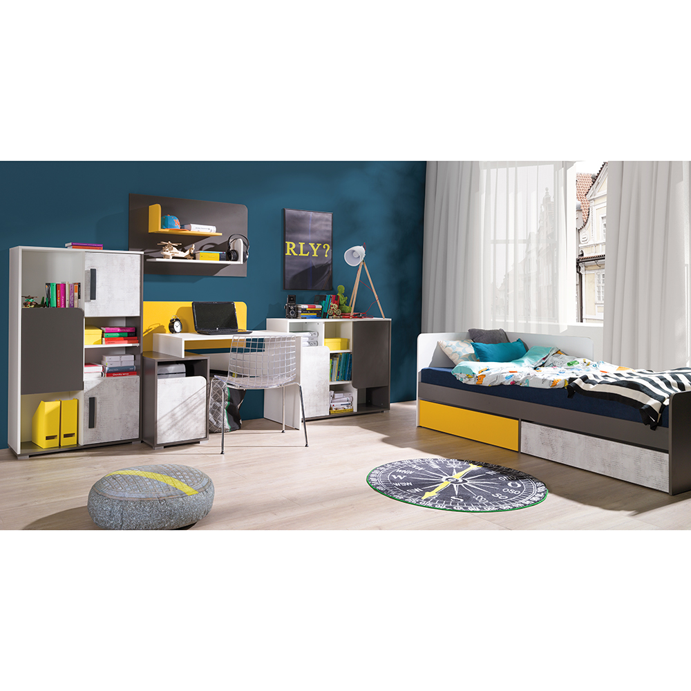 BRUNO | závěsná police 6 | 100 cm | bílá/grafit/žlutá