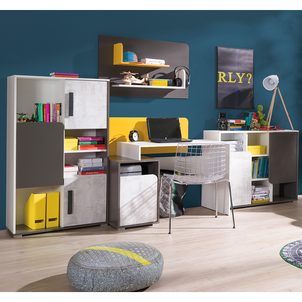 BRUNO | závěsná police 6 | 100 cm | bílá/grafit/žlutá