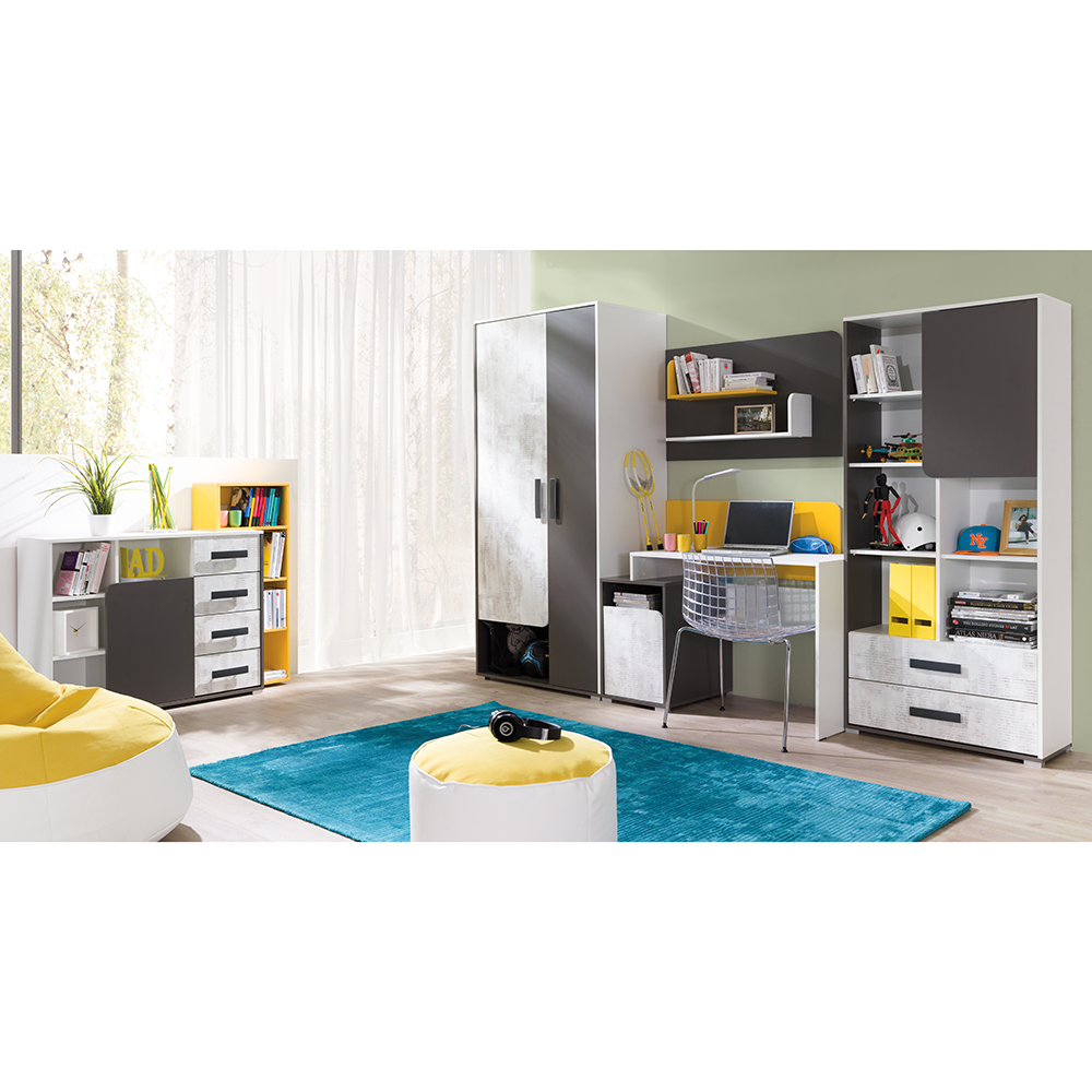 BRUNO | závěsná police 6 | 100 cm | bílá/grafit/žlutá