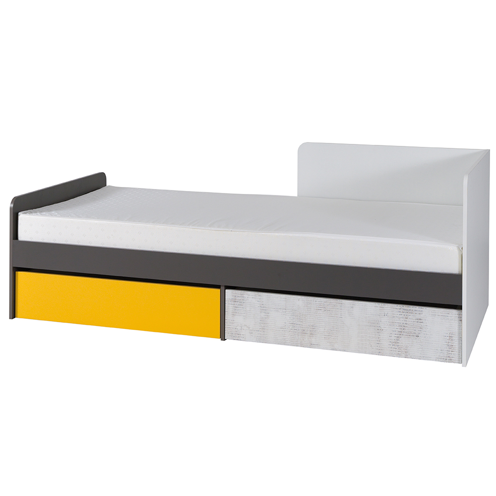 BRUNO | jednolůžko 7 | 90x200 cm | PRAVÁ | bílá/grafit/enigma/žlutá