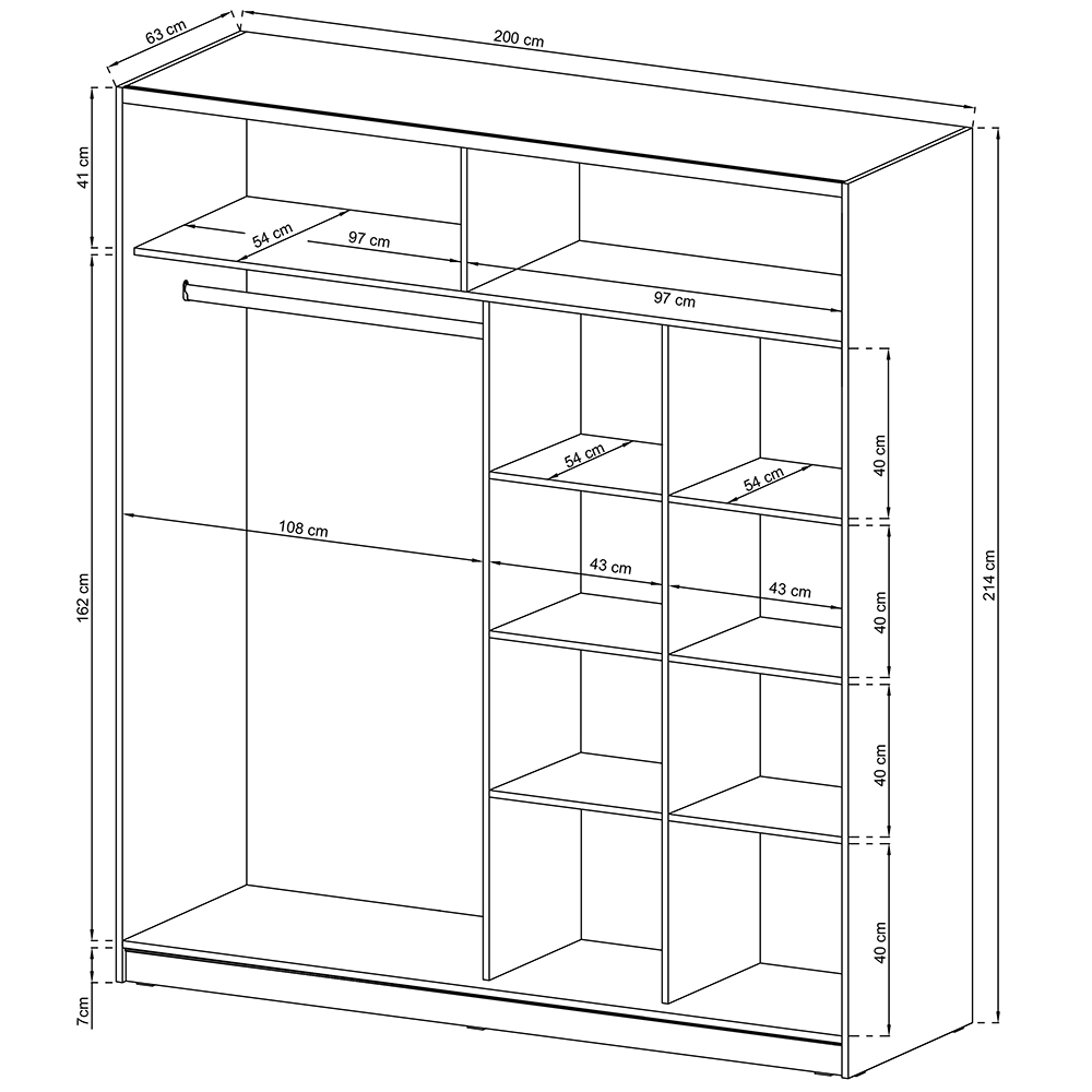 Skříň MIKA I - 200 cm - bílá