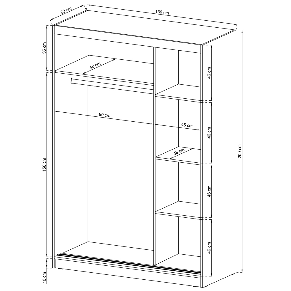 Skříň MAJA - 130 cm - bílá/2x zrcadlo