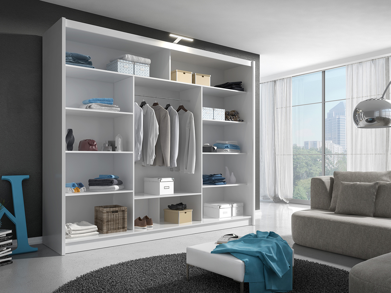 Skříň WIKI ALU - 250 + LED osvětlení - bílá