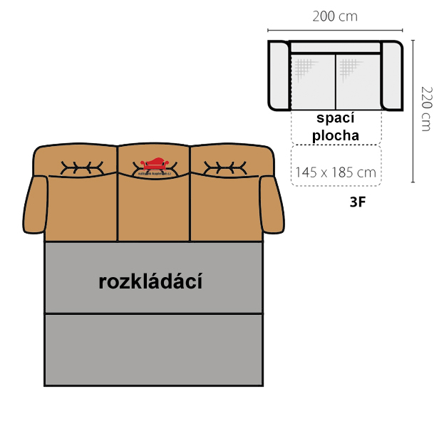 Pohovka Dubai 3F | 200 cm | rozkládací + úložný prostor | VÝBĚR TKANIN