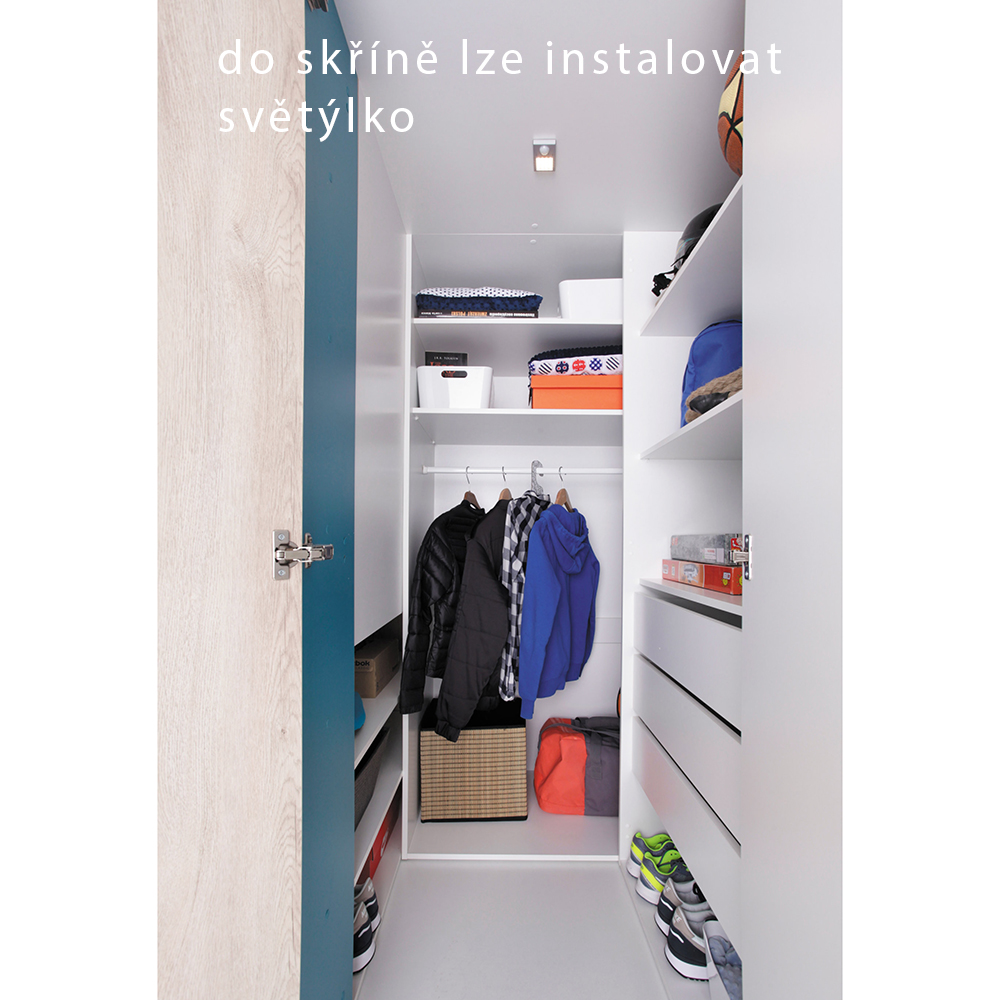 PLANET m | šatní skříň PL1 UNI provedení | 135 cm | modrá/dub/bílá