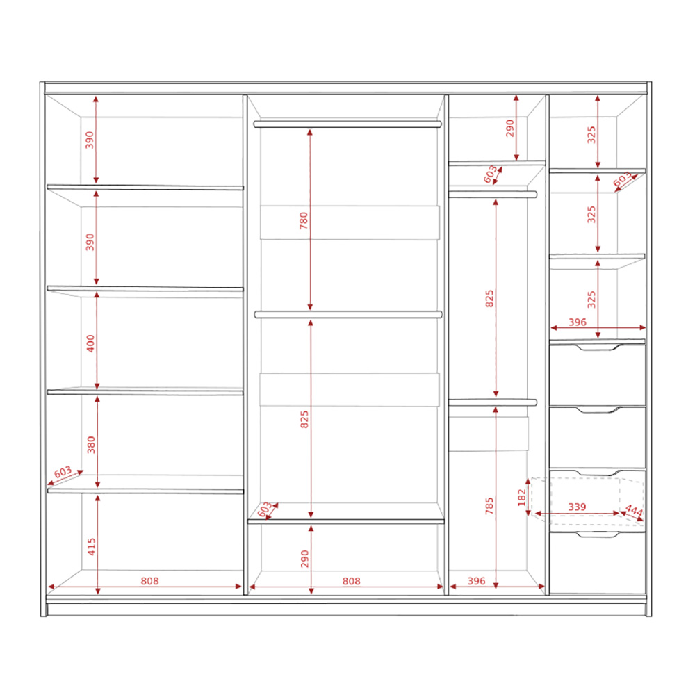 DENVER mc | šatní skříň SZ250 + zrcadlo | 250 cm | dub monastery / černá lesk