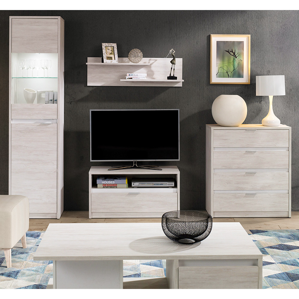 DENVER db | konferenční stolek | 120 cm | dub bílý / bílá lesk