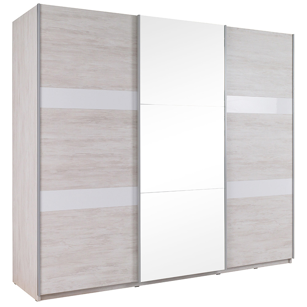 DENVER db | šatní skříň SZ250 + zrcadlo | 250 cm | dub bílý / bílá lesk