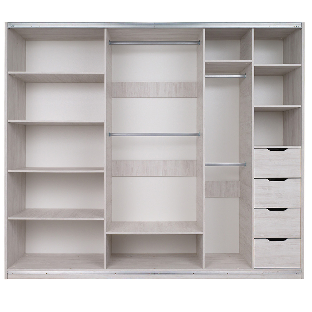 DENVER db | šatní skříň SZ250 + zrcadlo | 250 cm | dub bílý / bílá lesk