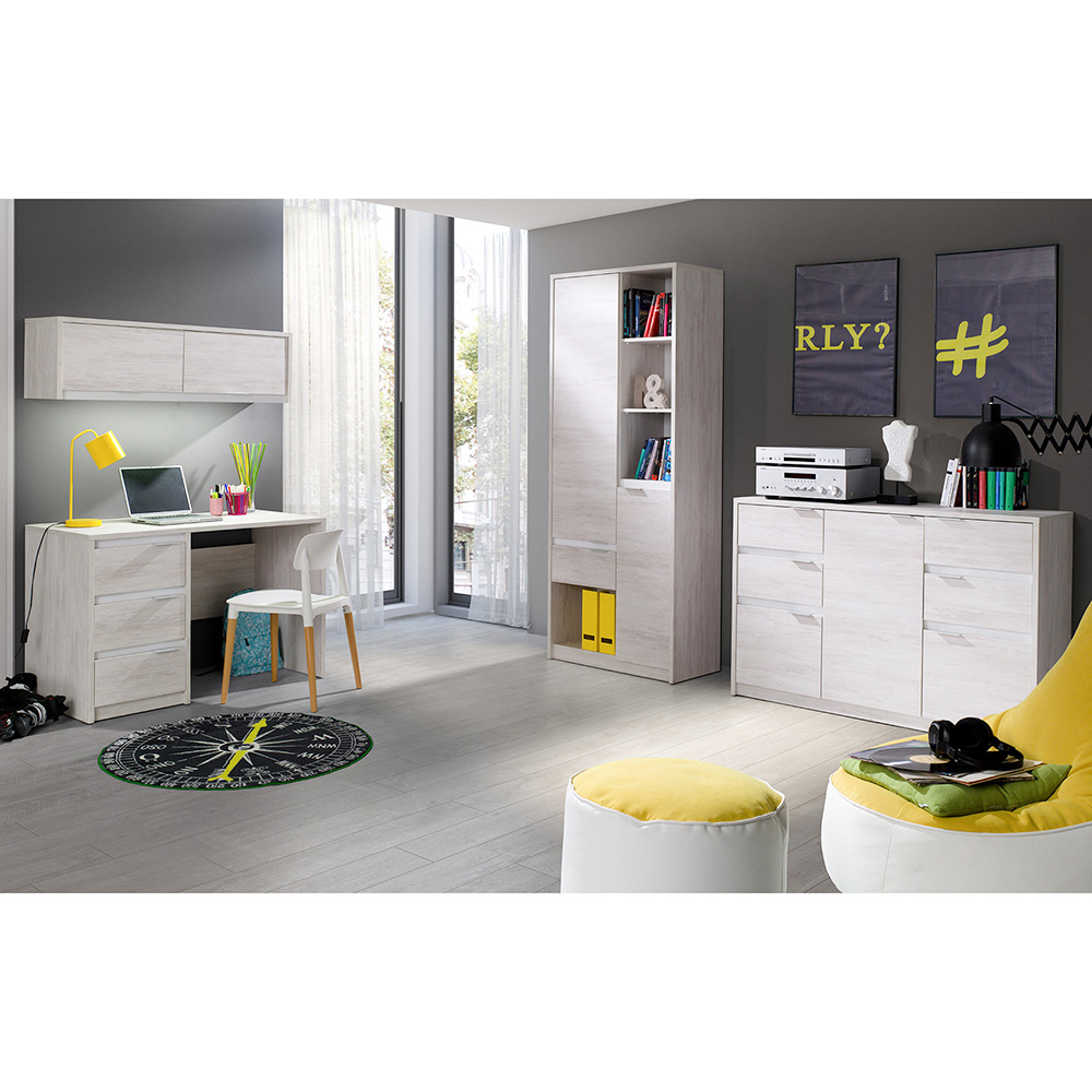 DENVER db | šatní skříň SZ250 + zrcadlo | 250 cm | dub bílý / bílá lesk