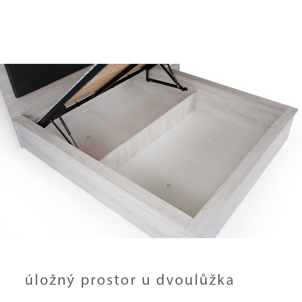 DENVER dg | postel dvoulůžko + rošt 160x200 cm | dub bílý / grafit