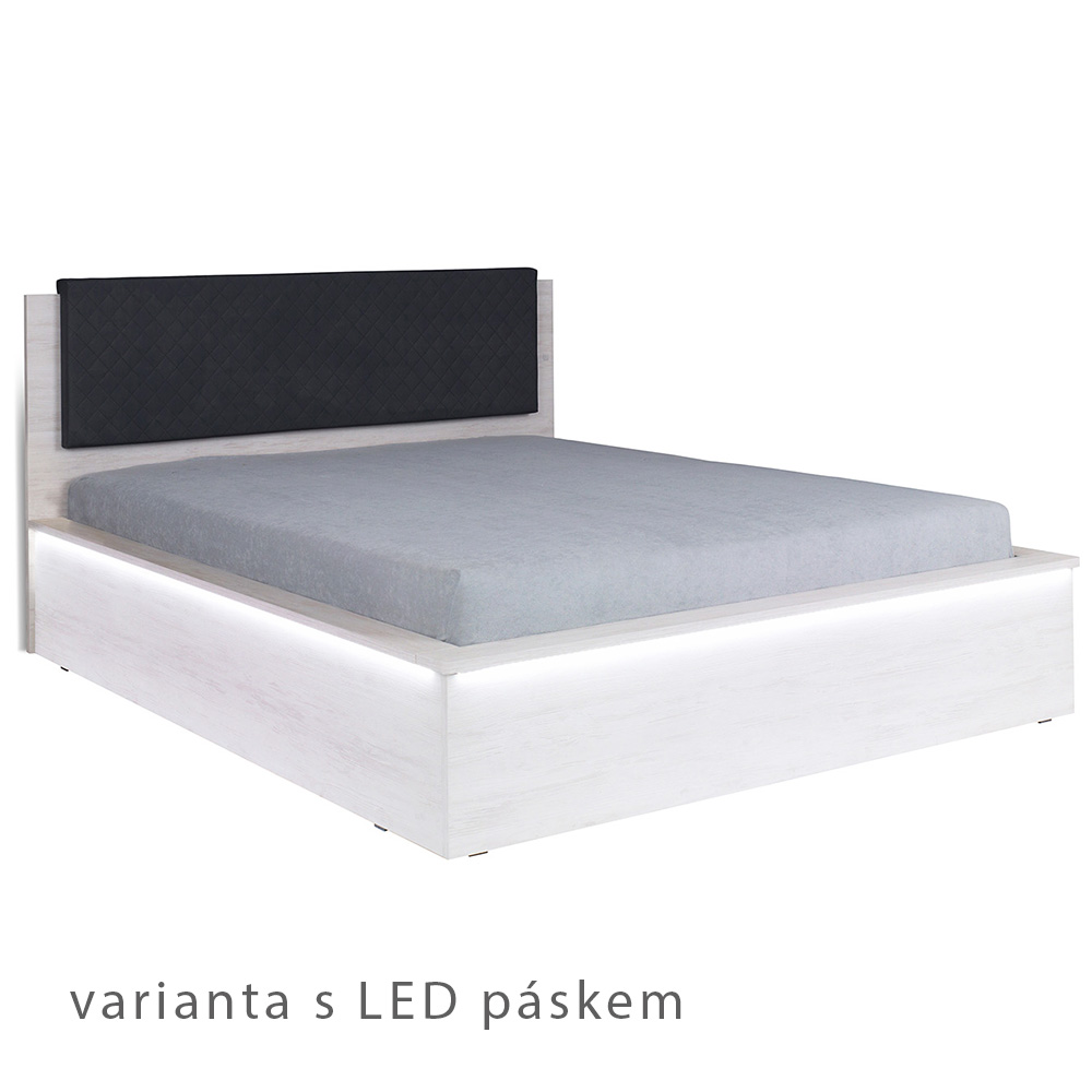 DENVER dg | postel dvoulůžko + rošt 160x200 cm | dub bílý / grafit
