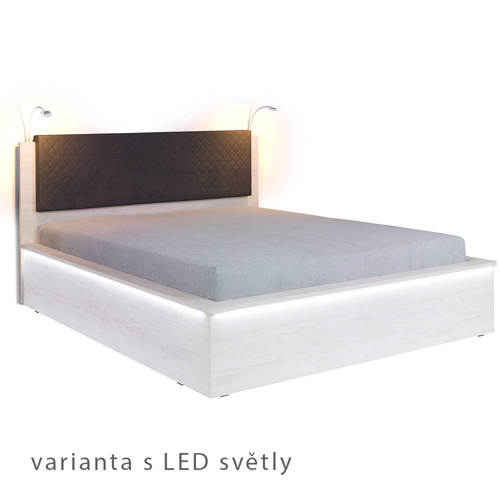 DENVER dg | postel dvoulůžko + rošt 160x200 cm | dub bílý / grafit