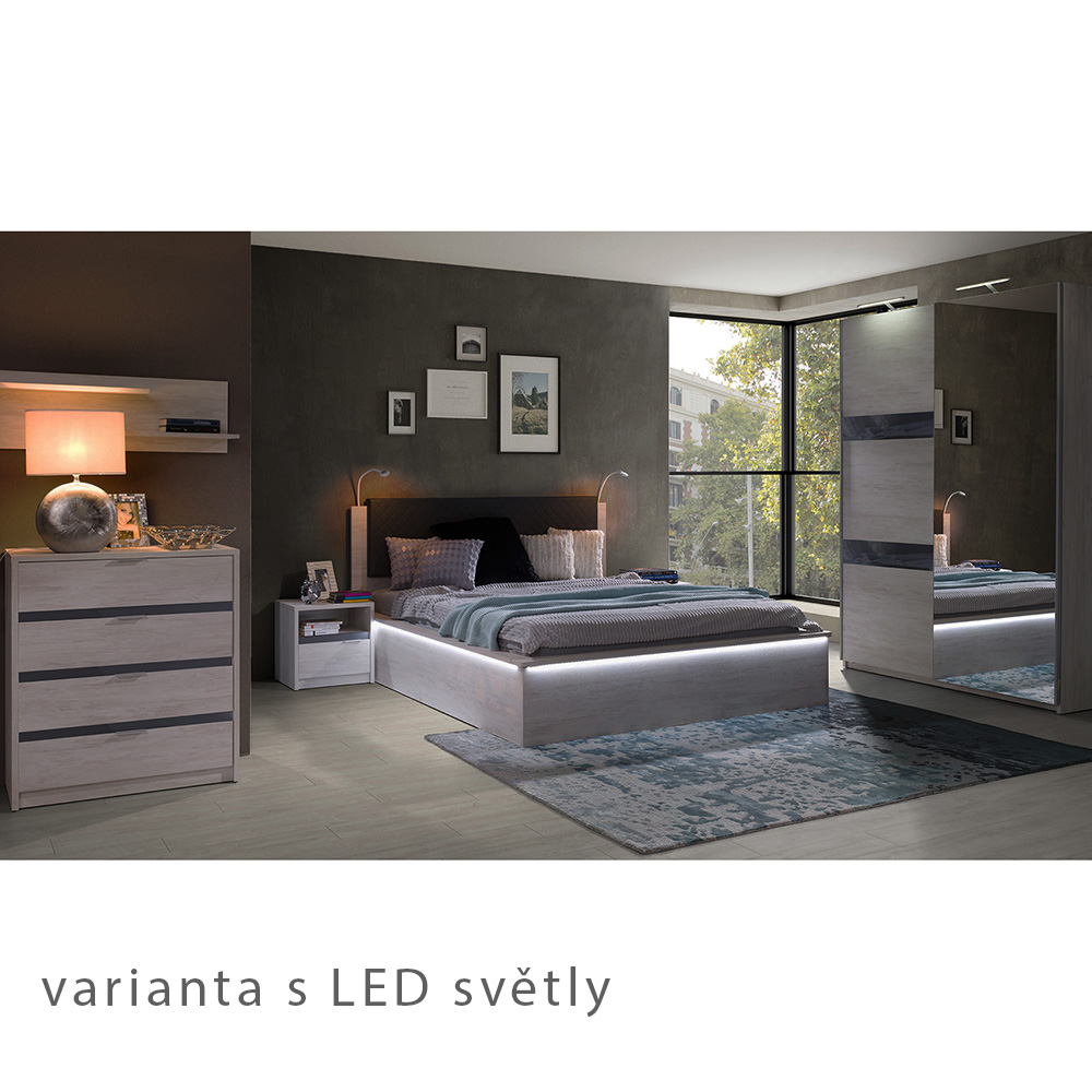 DENVER dg | postel dvoulůžko + rošt 160x200 cm | dub bílý / grafit