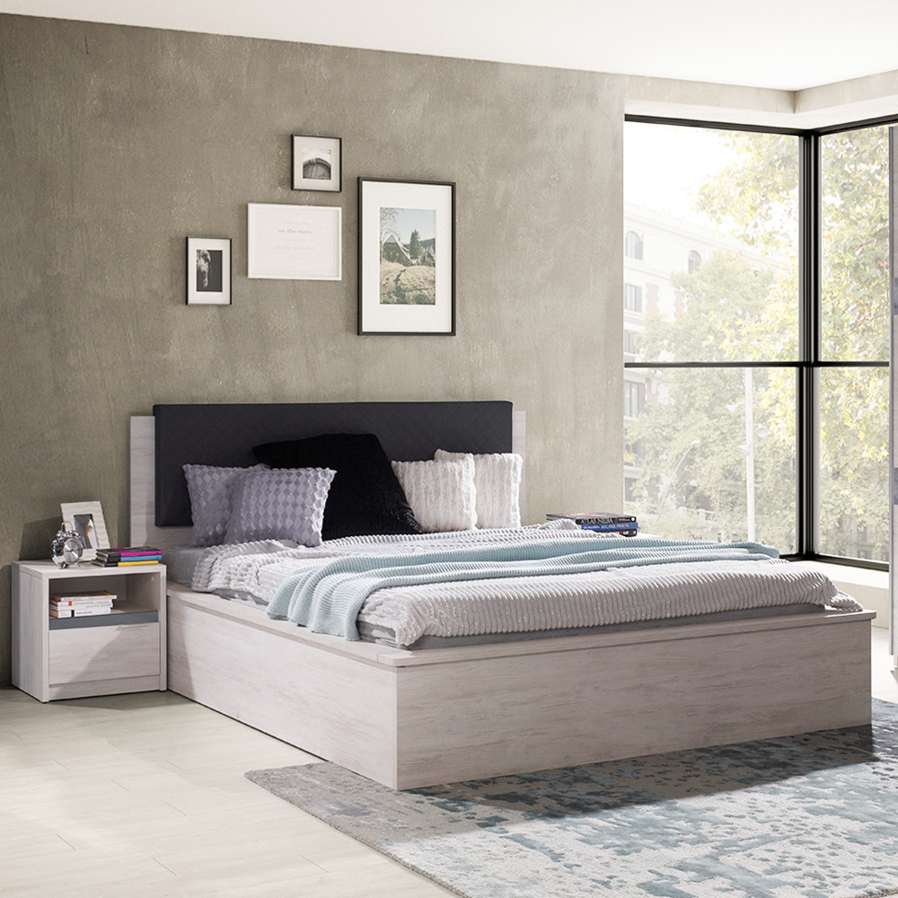 DENVER dg | postel dvoulůžko + rošt 160x200 cm | dub bílý / grafit