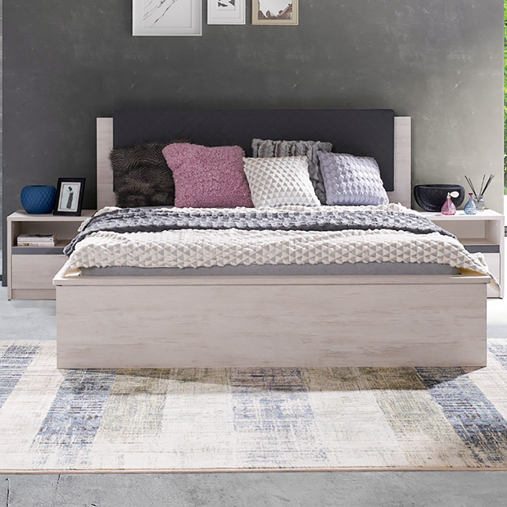 DENVER dg | postel dvoulůžko + rošt 160x200 cm | dub bílý / grafit