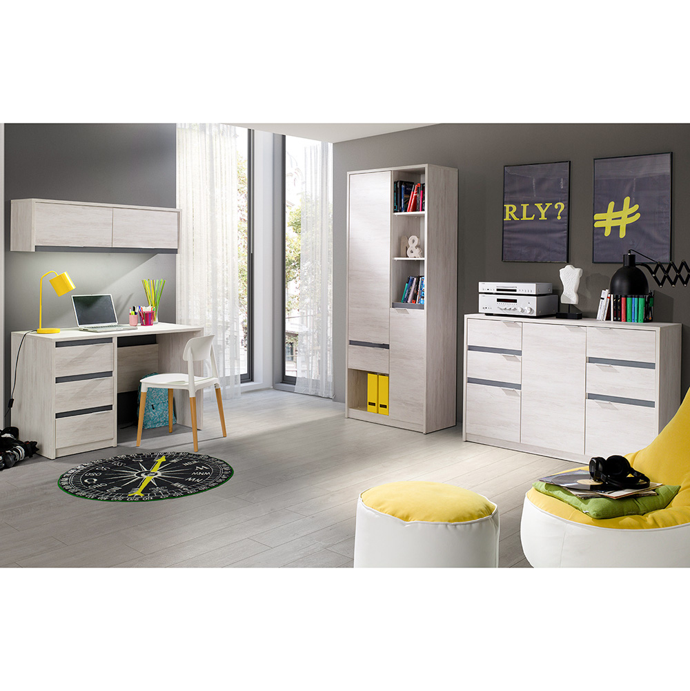 DENVER dg | komoda K3D4SZ | 135 cm | dub bílý / grafit