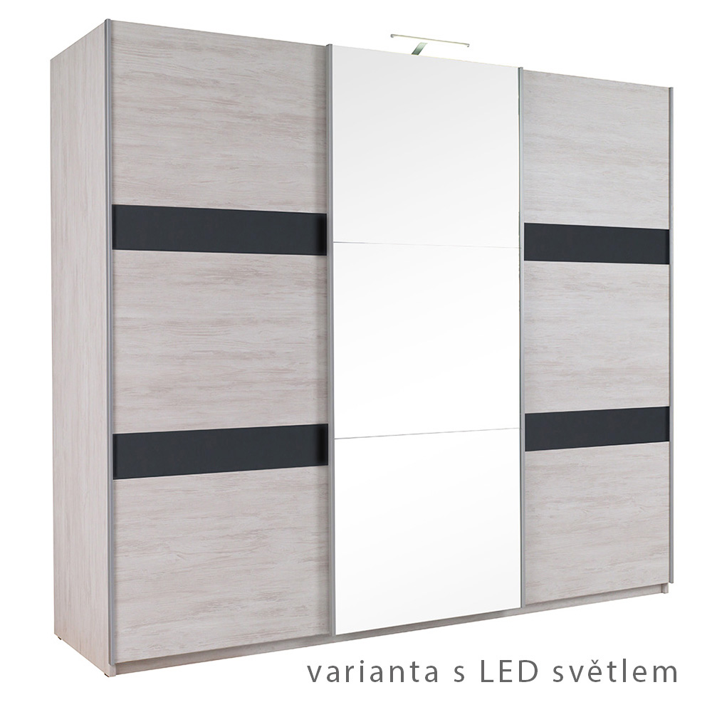 DENVER dg | šatní skříň SZ250 + zrcadlo | 250 cm | dub bílý / grafit