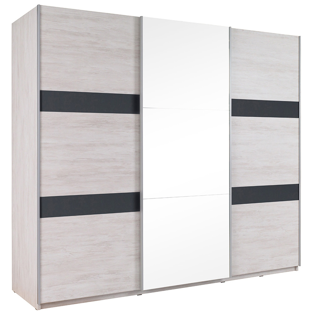 DENVER dg | šatní skříň SZ250 + zrcadlo | 250 cm | dub bílý / grafit