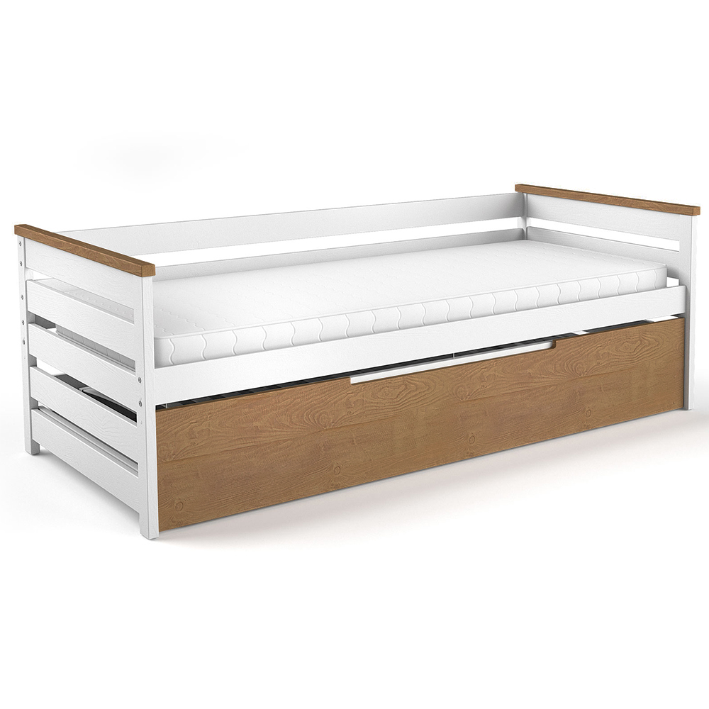 Jednolůžko ALAN + vysouvací přistýlka | 90x200 cm | Z MASIVU | bílá/ořech