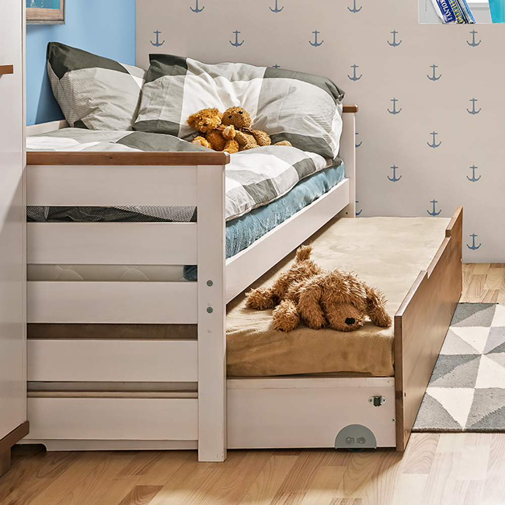 Jednolůžko ALAN + vysouvací přistýlka | 90x200 cm | Z MASIVU | bílá/ořech