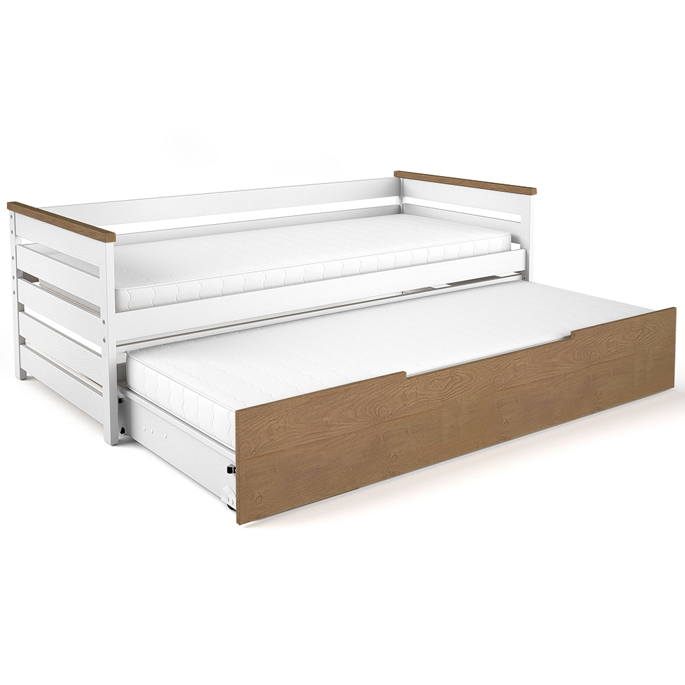 Jednolůžko ALAN + vysouvací přistýlka | 90x200 cm | Z MASIVU | bílá/ořech