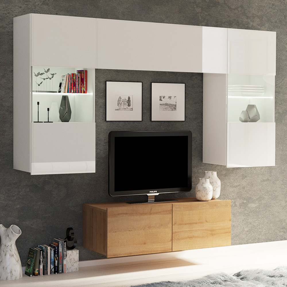 CALABRINI b | TV stolek | 100 cm | bílá lesk | lze i zavěsit