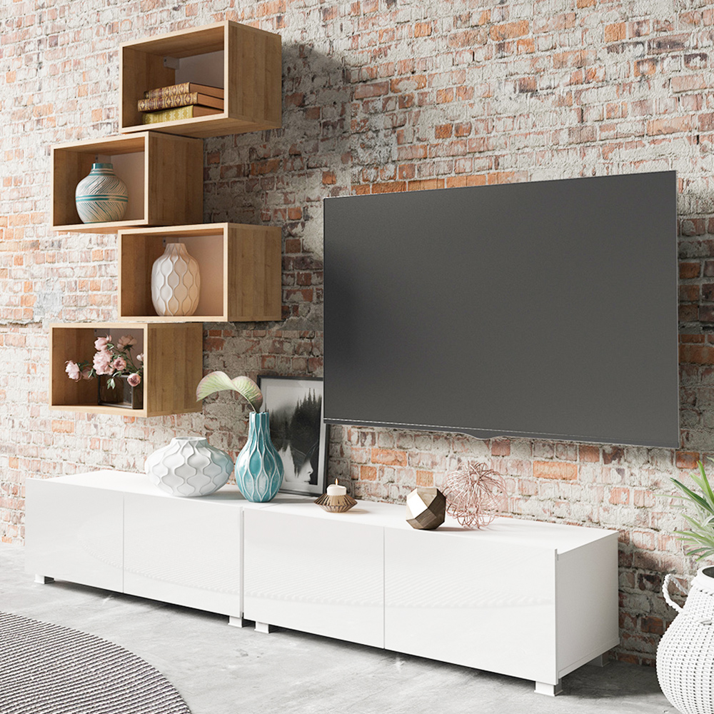 CALABRINI b | TV stolek | 100 cm | bílá lesk | lze i zavěsit