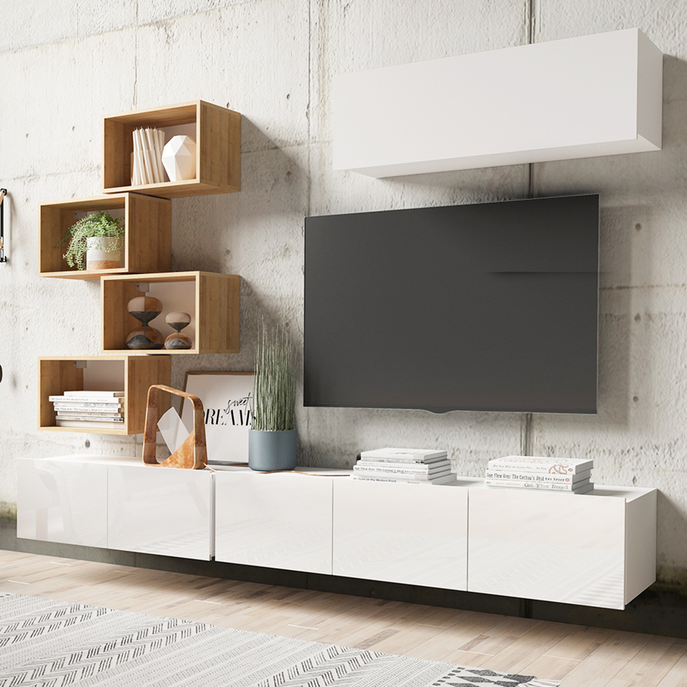 CALABRINI b | TV stolek | 100 cm | bílá lesk | lze i zavěsit