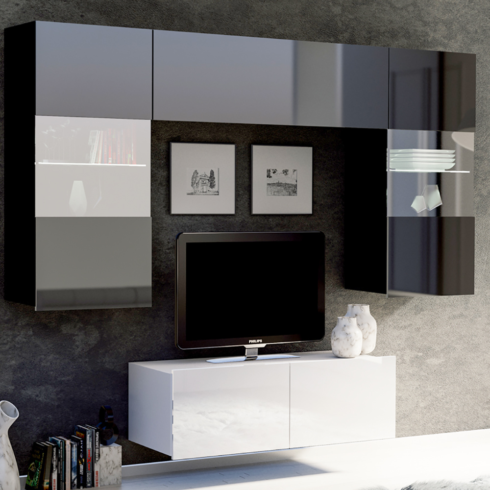 CALABRINI c | TV stolek | 100 cm | černá lesk | lze i zavěsit