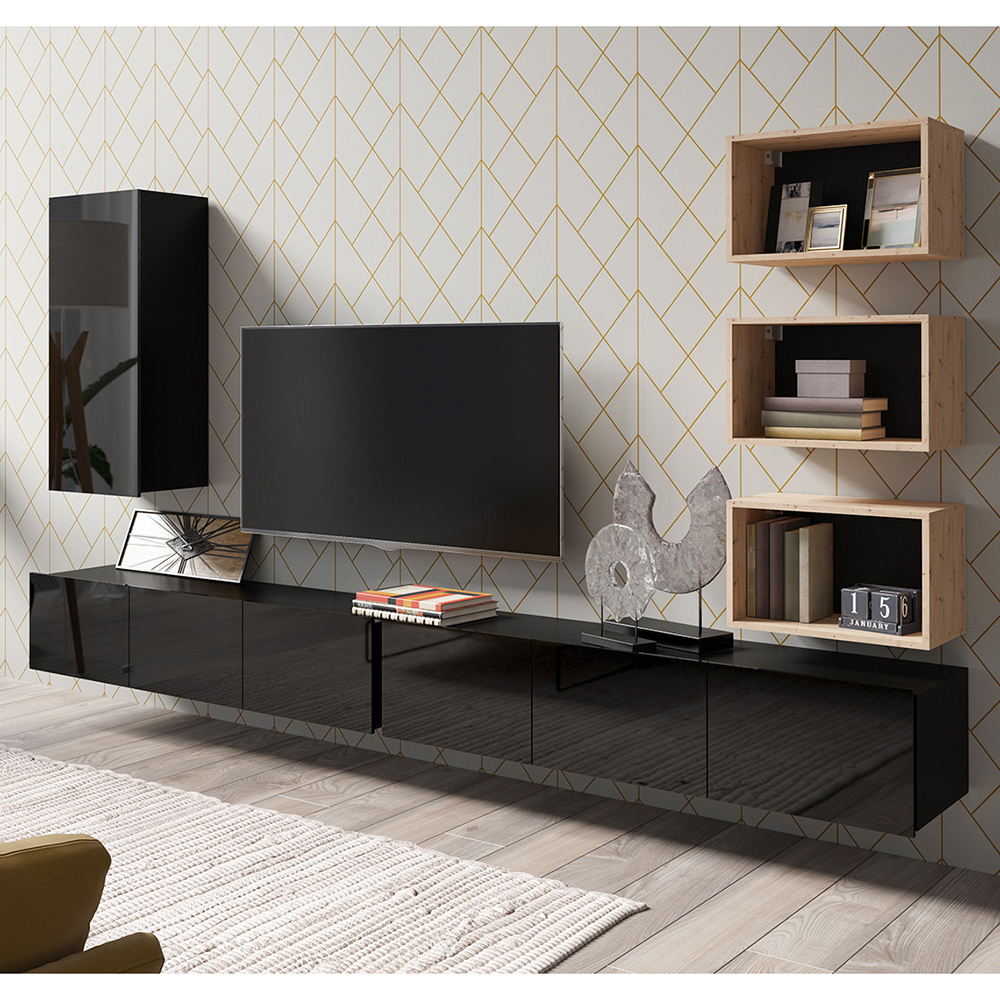 CALABRINI c | TV stolek | 100 cm | černá lesk | lze i zavěsit