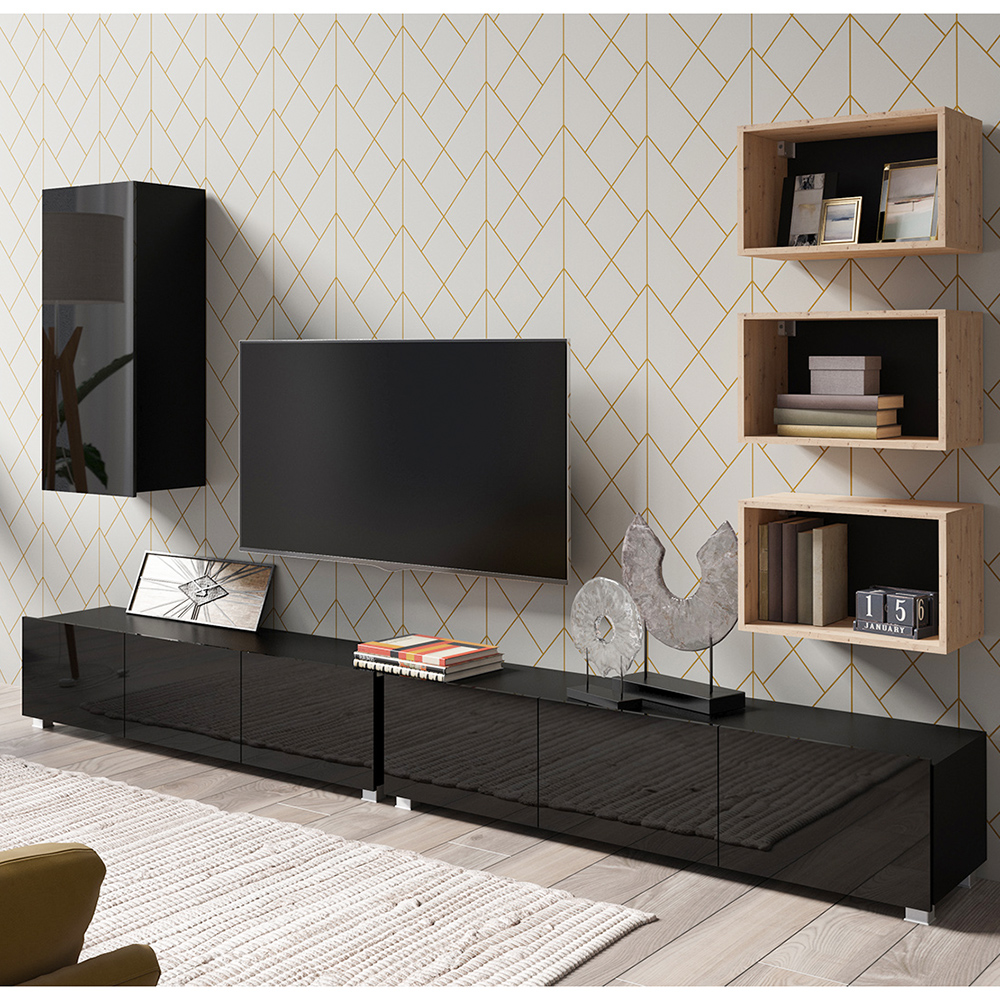 CALABRINI c | TV stolek | 100 cm | černá lesk | lze i zavěsit