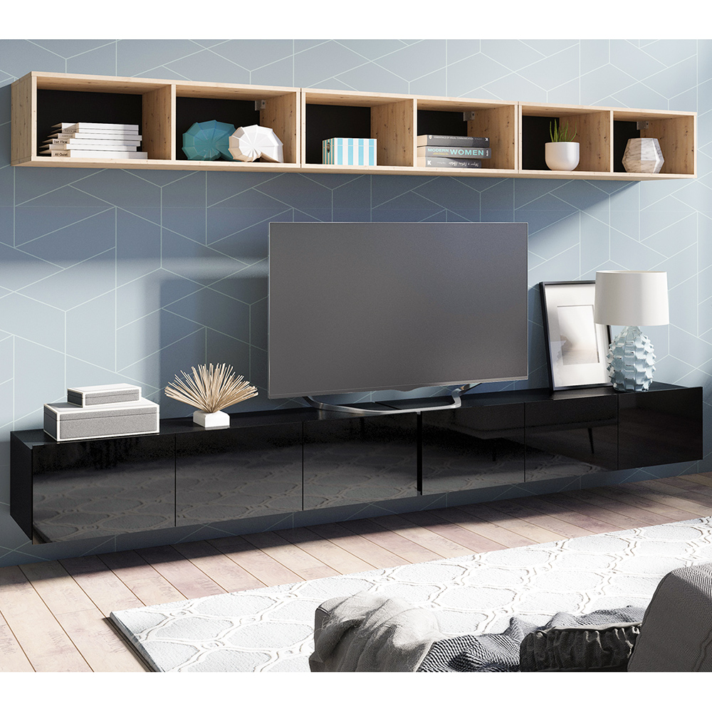 CALABRINI c | TV stolek | 100 cm | černá lesk | lze i zavěsit