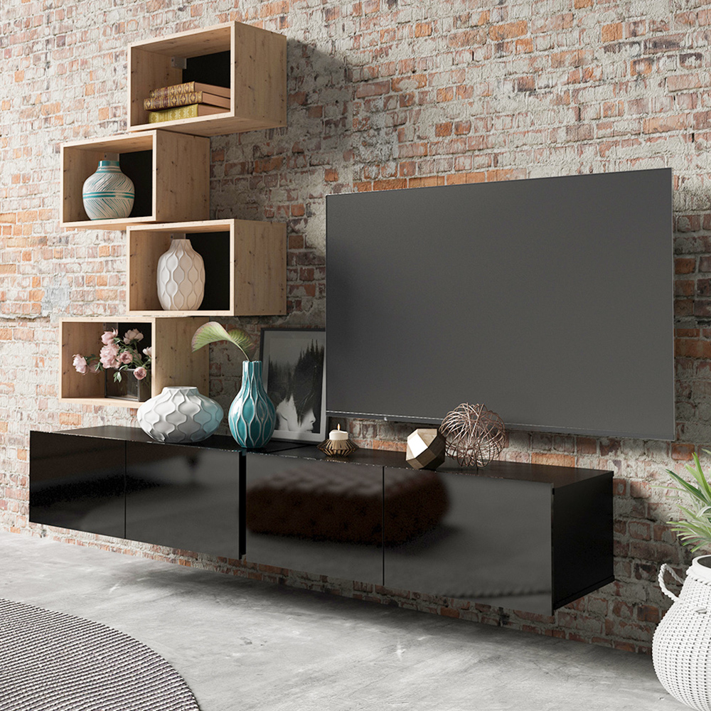 CALABRINI c | TV stolek | 100 cm | černá lesk | lze i zavěsit