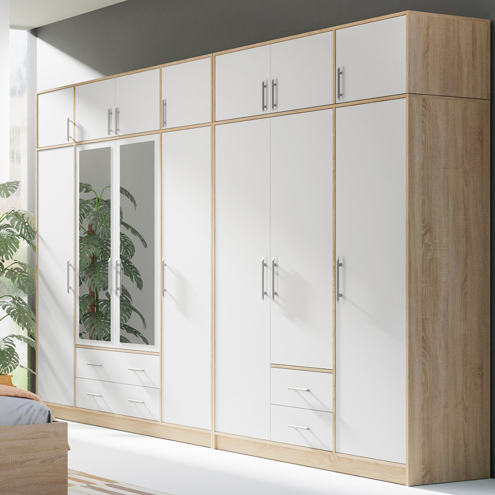 SMART sb | šatní skříň SRL1 + nástavec SRN1 + zrcadlo | 200 cm | sonoma/bílá