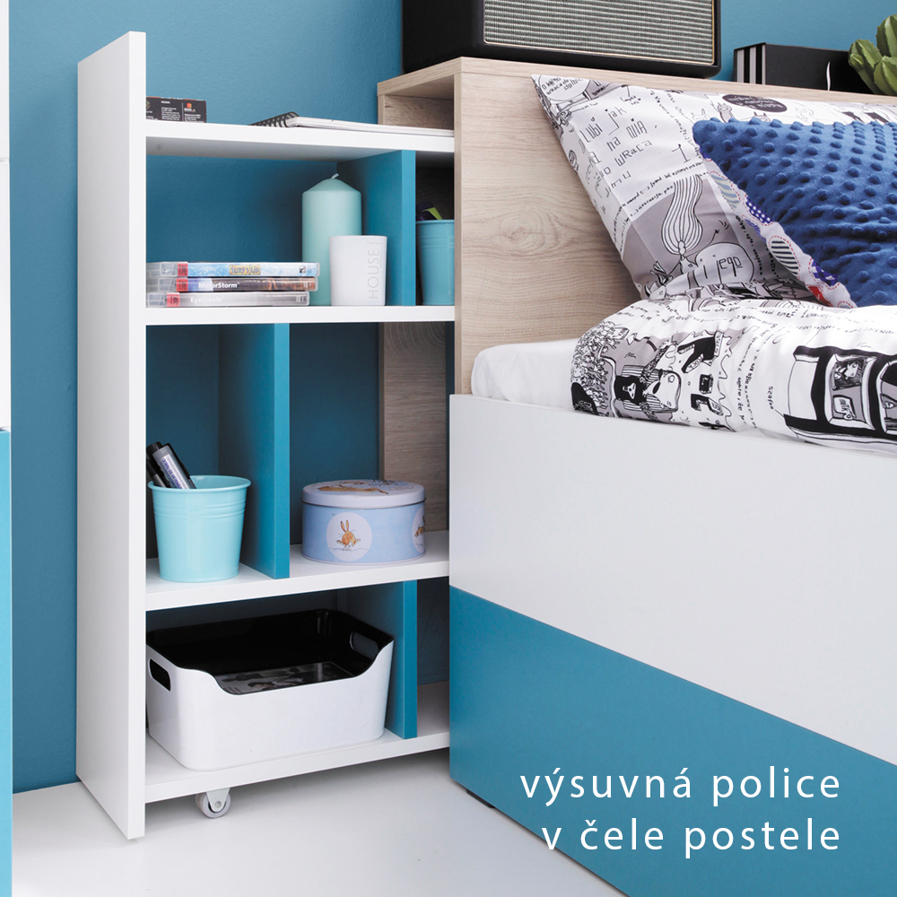 Dětský pokoj PLANET | sestava B | 6 dílů | modrá/dub/bílá